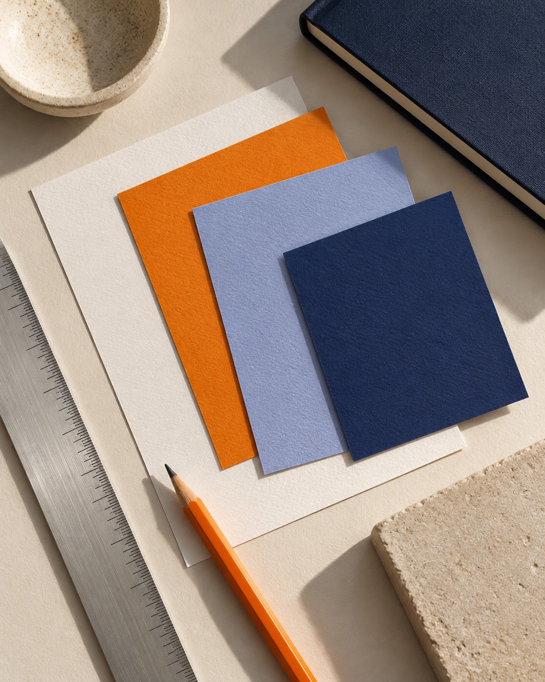 Materiales de diseño y muestras de papel, imagen ilustrativa